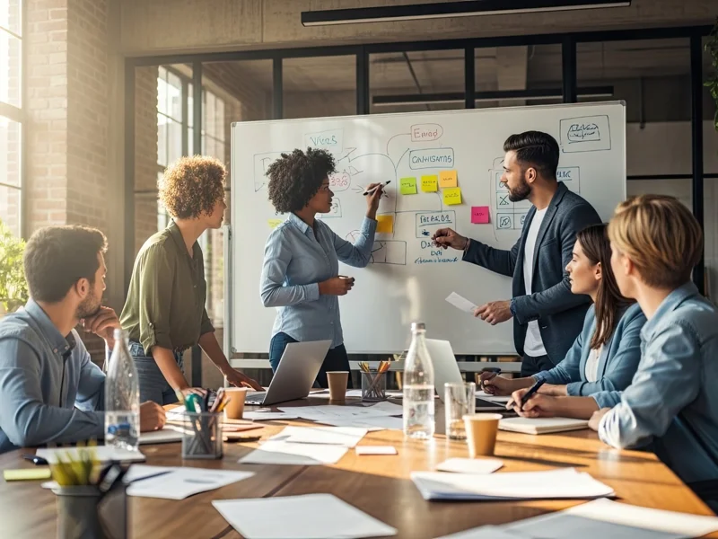 Team entwickelt gemeinsam Ideen für ein Innovationsprojekt.