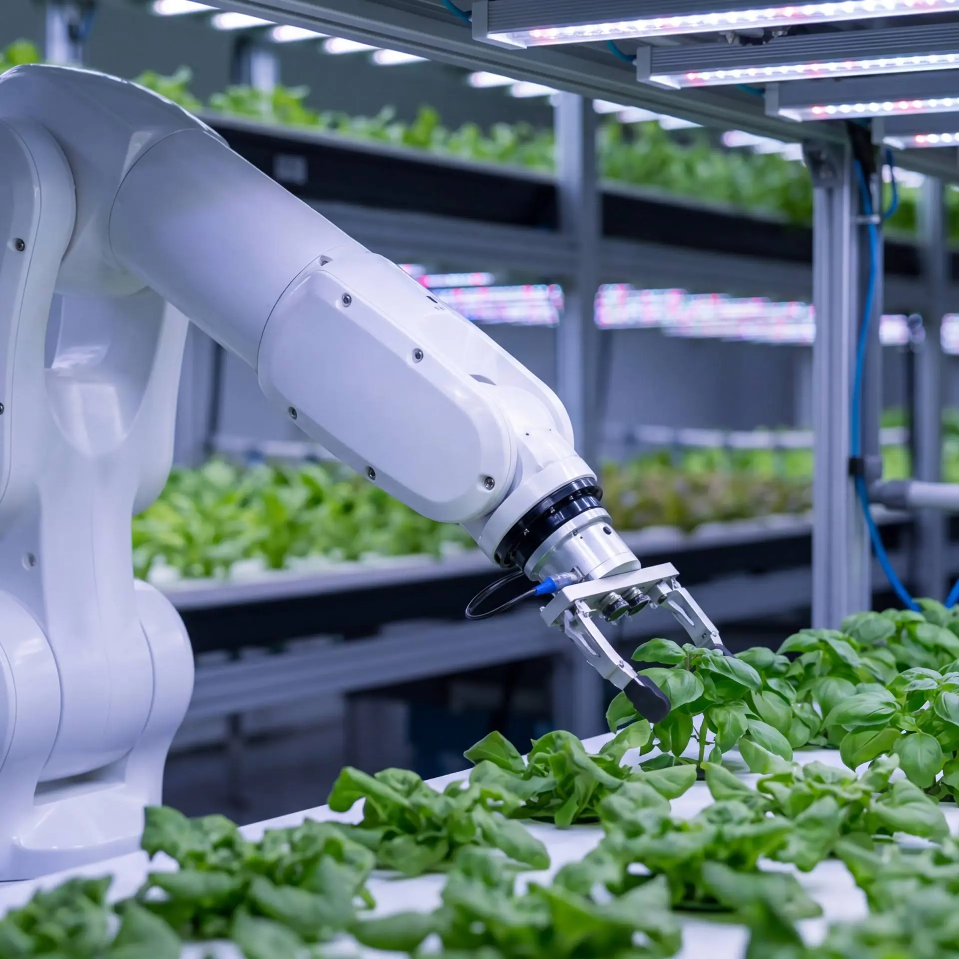 Robots4CleanTech: Roboterarm bei der Pflege von Basilikumpflanzen